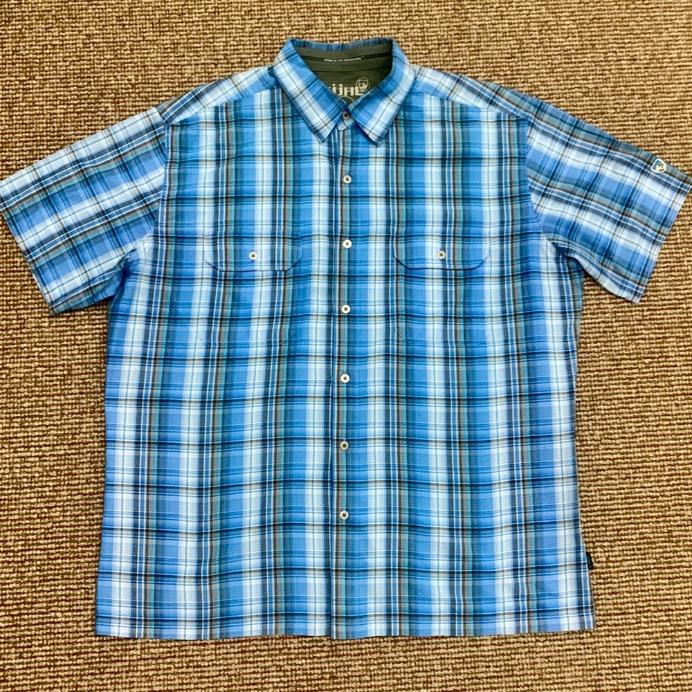 Men’s XL Kuhl Lightweight Plaid Techical Button Down Eluxor Hiking Shirt